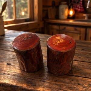 Rustic Log Wood Salt & Pepper Shakers –